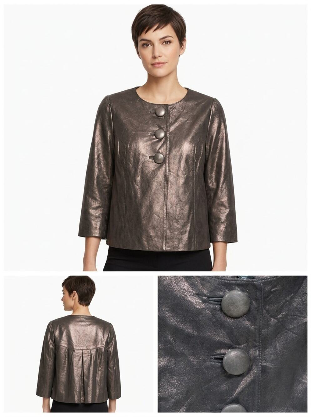 INC International Concepts 100% Leather Brown Lined Jacket Women Size M